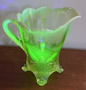 EAPG Jefferson Glass Swag with Brackets Canary Vaseline Opalescent Water Pitcher - Picture 1 of 24