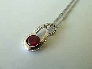 925 Sterling silver CZ fashion pendant, necklace/chain (Ruby), Womens Jewellery - Picture 1 of 3