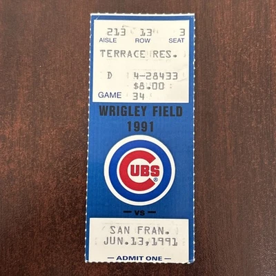 Chicago Cubs Giants Ticket Stub 6/13/1991 Andre Dawson HR #357 off Trevor Wilson - Image 1 of 2