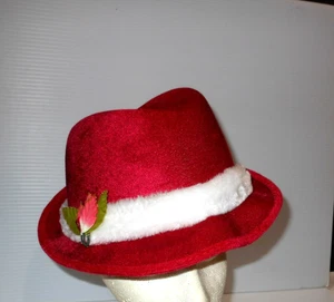 Roter Fedora Filzhut mit weißem Weihnachtsverbot oder Feiertag - Bild 1 von 9