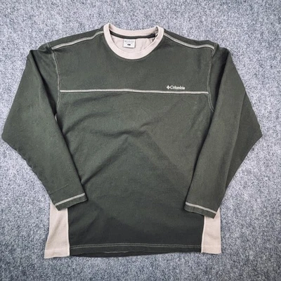 Columbia Shirt Mens Large Green Tan Long Sleeve Crewneck Cotton Pullover Logo - Image 1 of 4