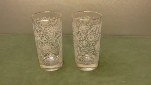 Set 2 bicchieri vintage rialzati pizzo bianco filigrana testurizzato 5,5” trasparente - Foto 1 di 6