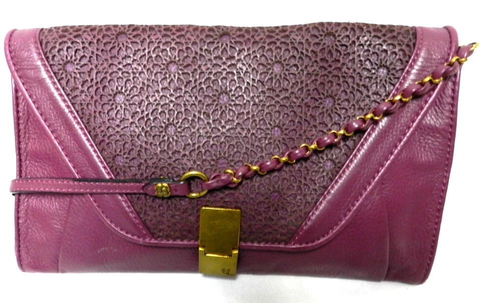 Bolso Bandolera Elliott Lucca Cuero Púrpura Perforado Monedero Bolso sin asas Convertible Foto 1 de 4