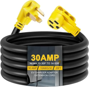 ✅ 20 Fuß EV Ladegerät Adapter Kabel kompatibel mit NEMA 10-30P auf 14-50R, 30 Amp 30 Am - Bild 1 von 6