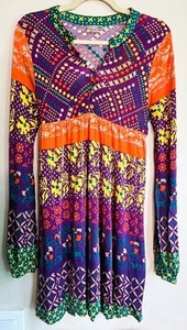 H&M Bright Colored Vintage Inspired Mandarin Collar Long Sleeve Knit Dress Sz 4 - Picture 1 of 8