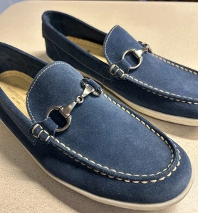 Martin Dingman Countrywear Thurston Blue Suede Horse-bit Loafers Size 10 Slip On - Picture 1 of 12