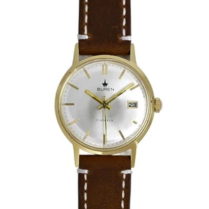 Reloj mecánico Buren Hamilton para hombre Pie Pan esfera blanca vintage años 70 placa dorada - Imagen 1 de 10