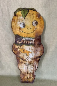 Original Smile Soda gestanztes Orange Guy Blechschild, wie gefunden, selten - Bild 1 von 3