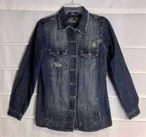 Chaqueta Camisa Denim 100% Algodón Desteñida Azul Estrella Vainilla Pequeña EC! - Imagen 1 de 7
