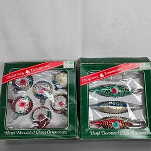 VTG Holiday Reflector Mercury Glass Hand Decorated Christmas Ornaments Set Of 9 - Picture 1 of 17