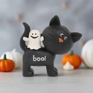 Blossom Bucket Halloween Boo Black Cat With Ghost Shelf Sitter - Picture 1 of 2