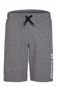 Hurley Boys Classic Logo Swim Trunks Striped Board Short Black Heather Medium Nw - Picture 1 of 3