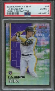 PSA 10 2021 BOWMAN'S BEST PURPLE REFRACTOR #94 HA-SEONG KIM RC *POP 3* #ed/250 - Picture 1 of 2