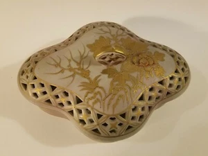 Moriage Trinket Box Toshiro Large Gray Purple Pink Floral Motif 8.5" L 6.25" W - Picture 1 of 7