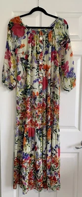 Figueroa & Flower 连衣裙女式 M 花卉长裙 3/4 袖透明分层农民 — 第 1/4 张图片