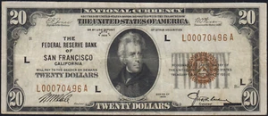 Fr.1870-L 1929 San Francisco $20 Federal Reserve Bank Note Very Fine - Picture 1 of 2