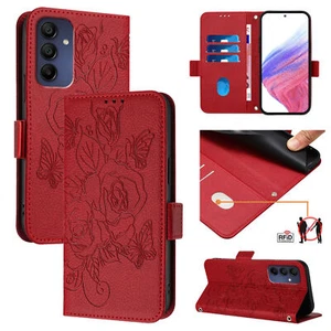 For Various Phone Emboss Rose Leather Card Wallet Bag Stand Case Cover Hot Women - Picture 1 of 25