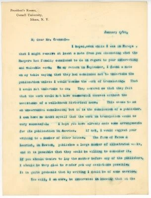 Charles Kendall Adams Brief an Rudolf Cronau - 4.1.1892 - Bild 1 von 3
