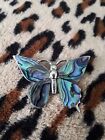 Very Pretty Abalone Butterfly Brooch Pin Retro Art Deco Silver Tone LOOK REDUCED