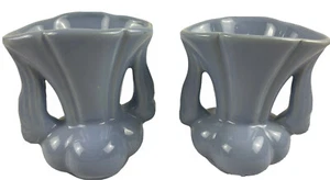 Ceramic Pottery Flower Vase Blue Double Handle 5" Set Of 2 - Picture 1 of 7