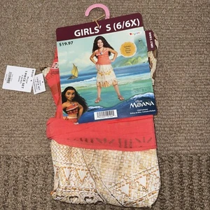 NEW Disney Moana Dress Costume Girls Size S 6/6X Dress Up Imaginative Halloween - Picture 1 of 3