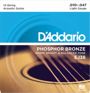 D'Addario EJ38 12-Saiten Phosphor Bronze Akustikgitarrensaiten, leicht, 10-47 - Bild 1 von 1