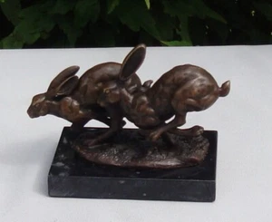 Statue Rabbit Hare Wildlife Art Deco Style Art Nouveau Style Bronze Signed Sculp - Picture 1 of 7