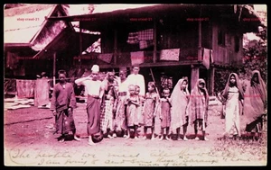 Old Southeast Asia Postcard - Family & House - People We Meet - Vintage RPPC - Picture 1 of 2
