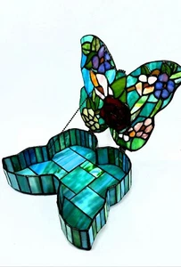 Tiffany Style Glass Butterfly Table Storage Container Center Piece - Picture 1 of 4