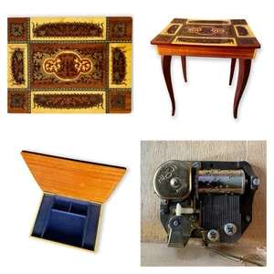 Italian Inlaid Musical Jewelry Box Table Fuji Music Box Love Song 17” Vintage - Picture 1 of 12