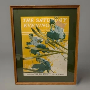 VTG Ski Art Decor Wall Chalet Lodge Gay Banditti Estate Retro Rare Framed 1930's - Picture 1 of 19