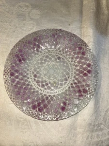Sydenstricker Signed Fused Glass Plate Pink White Geometric Design 8.5” - Picture 1 of 4