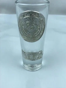 Cancun Mexico AZTEC CALENDAR 4” TALL SHOT GLASS Vintage Silver Souvenir Barware - Picture 1 of 2