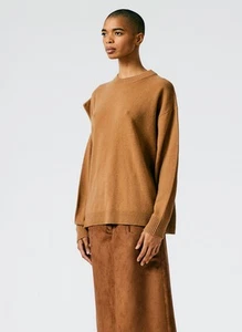 Tibi Recycled Cashmere Carre Oversized Sweater in Caramel - Picture 1 of 9