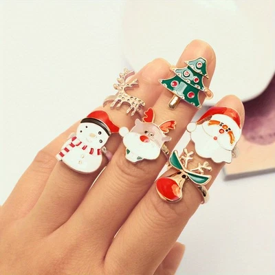 Juego de 9 piezas de anillos de Navidad para mujeres Papá Noel reno unisex joyas navideñas regalos Foto 1 de 4