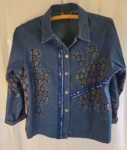 Mirasol Woman's patchwork denim button down shirt sz 3XL - Picture 1 of 8