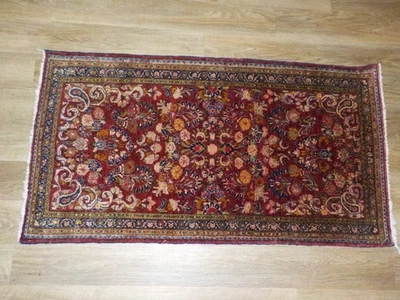 Alfombra Oriental Corredor Vintage 25" x 47" Diseño Floral Oscuro, Anudada a Mano. Bonito Foto 1 de 4