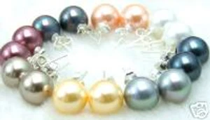 Wholesale 8 pairs 10MM Round Multicolor Sea Shell Pearl Earring S925stue-ear119 - Picture 1 of 12