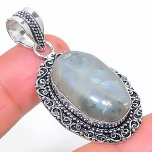 Labradorite Gemstone Handmade 925 Sterling Silver Jewelry Pendant Sz 1.8" - Picture 1 of 1