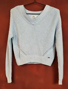 Hollister Chunky Long Sleeve V-Neck Drop Shoulder Sweater Baby Blue XS - Picture 1 of 6