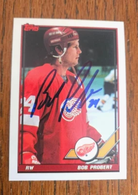 1991 Topps Bob Probert Signed In Person Autograph Auto 198 Detroit Red Wings - Image 1 of 2