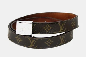 Louis Vuitton Monogram Leather Silver Buckle Waist Belt Leather 90 CM France Men - Picture 1 of 19