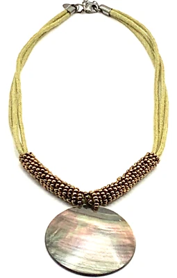 lia sophia 'Harvest Moon' Abalone/Shell Medallion Brown Cord Pendant Necklace - Image 1 of 4