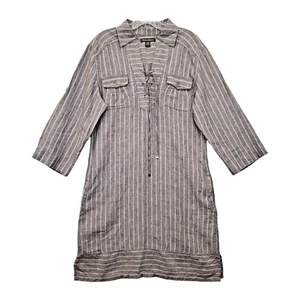 TOMMY BAHAMA Linen Dress Size M Brown Pullover Roll Tab Sleeve Pockets Beachy - Picture 1 of 9