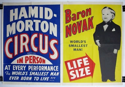 Vintage 1940 WORLD'S SMALLEST MAN 42x28 CIRCUS FREAK SIDESHOW Poster FREE SHIP - Image 1 of 3