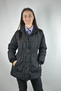 Black long jacket zip belt coat parka Marks & Spencer size M with hood - Picture 1 of 5