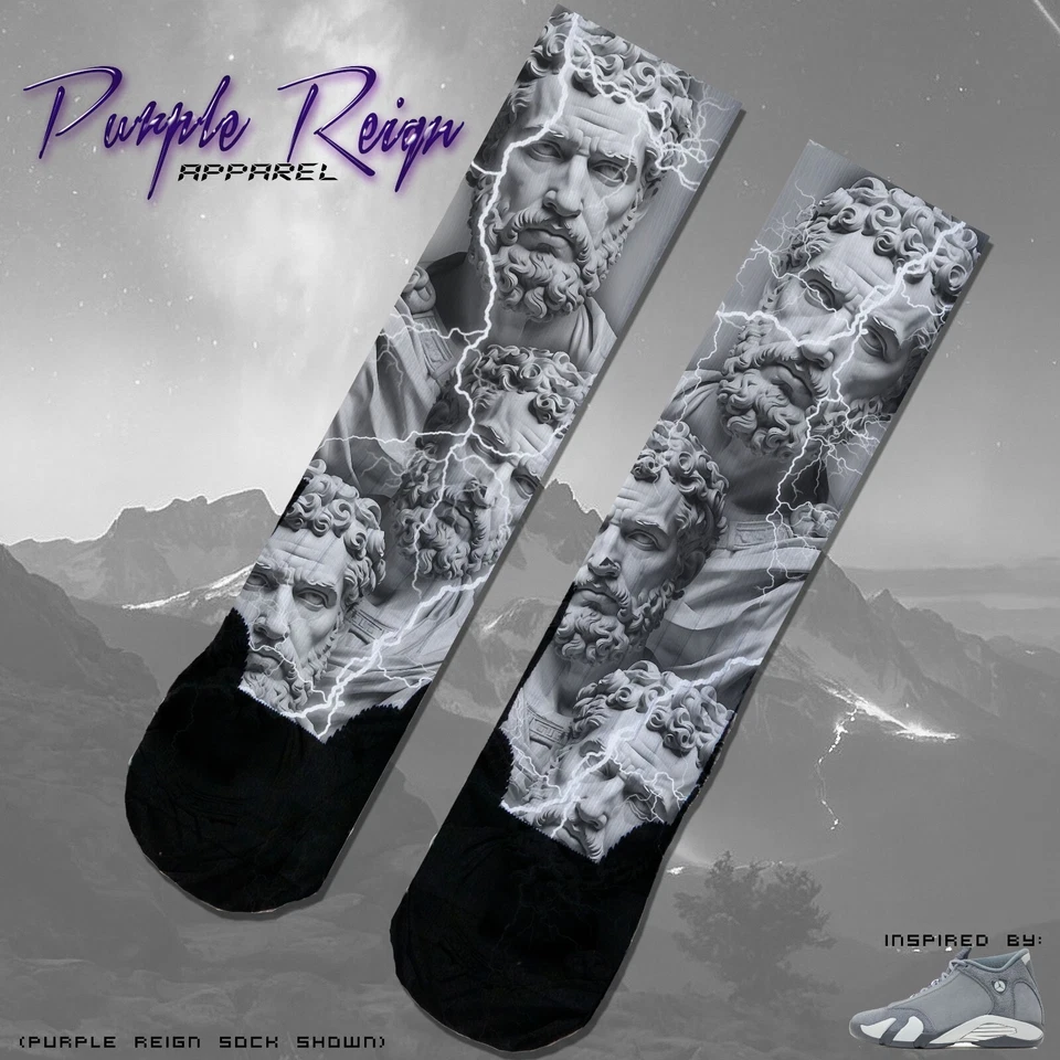 Meias personalizadas Purple Reign "FLINT GREY" combinando Jordan XIV 14 FJ3460-012 - Imagem 1 de 1