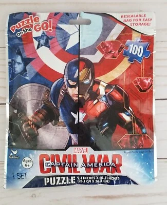 ¡NUEVO SELLADO Puzzle on the Go!  Puzzle de 100 piezas Marvel Capitán América Guerra Civil  Foto 1 de 2
