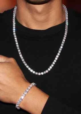 Men's Diamond 20" Tennis Necklace and 8" Bracelet,Certified! FREE Diamond studs! - Image 1 of 4