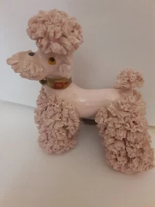 Vtg 1950s MCM Porcelain Spaghetti Poodle Collar w/Loop Figurine Pink 3-1/4" - Picture 1 of 11